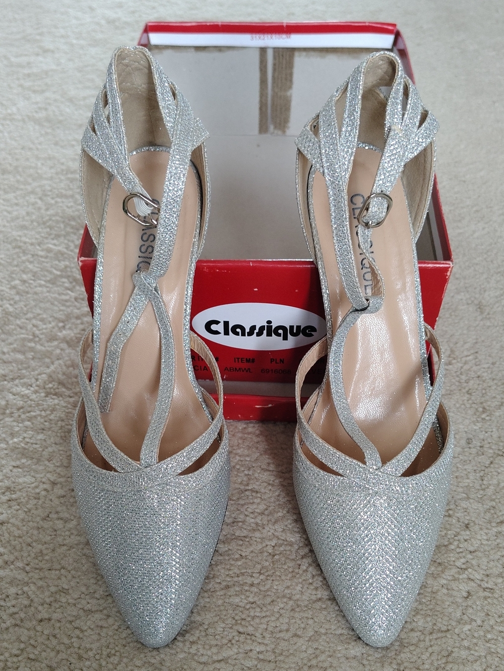 Classique Silver Glitter Crisscross Heel Sandals for Women